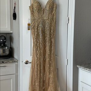 Elegant Gold Beaded Prom Dress